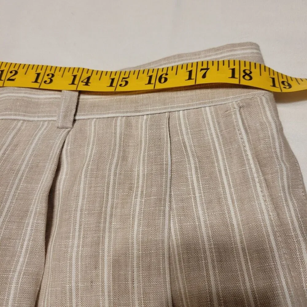 Paul Frederick Men's 100% L inen Beige w/White Vertical Stripes Dress Pants 37W